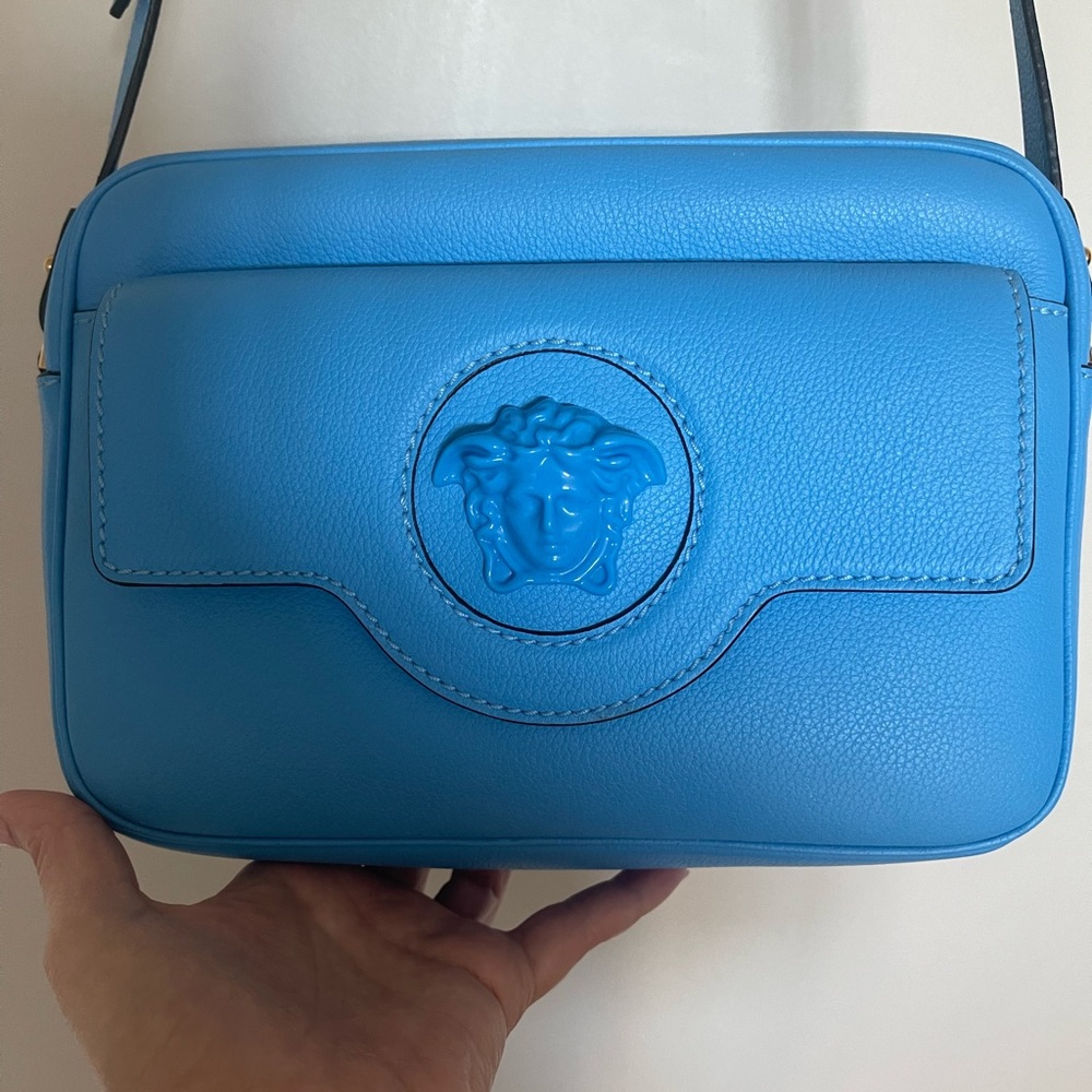 Blue Versace La Medusa camera bag